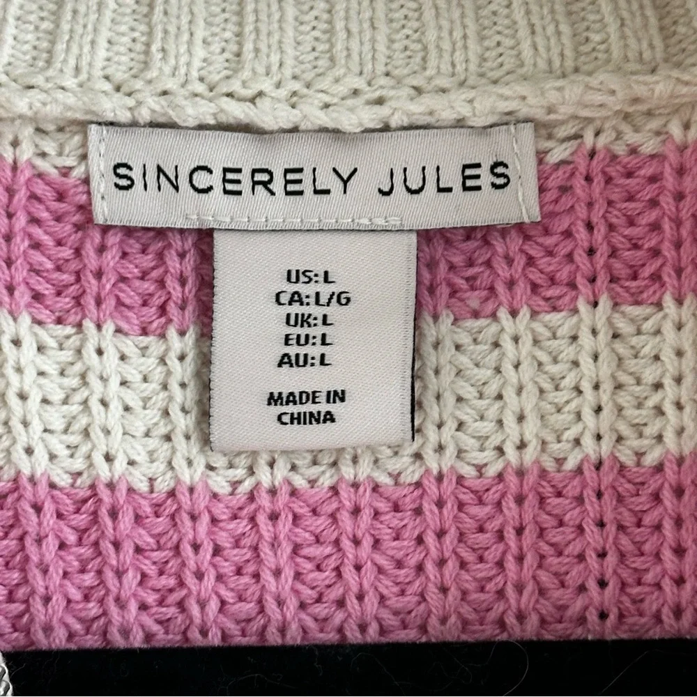 3/$25 ⭐️ Sincerely Jules Pink and White Striped Quarter Zip Sweater